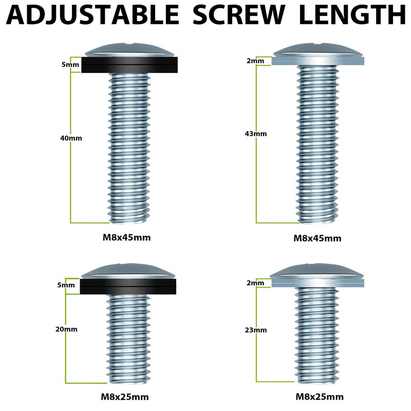 USX MOUNT TV Mounting bolts-M8x 45mm and M8 x 25mm (4PCS) TV Mounting Screws Compatible for Samsung TV with 2.5mm Spacers & 8.5mm Washer - Image 3